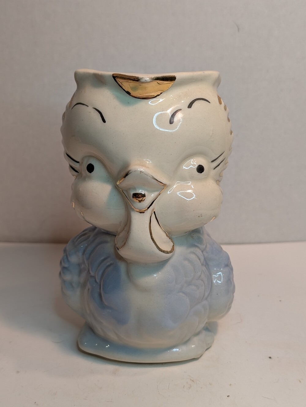 Vtg Shawnee Pottery Bluebird Chick Gold Trim Ceramic Cream Milk Pitcher Figurine